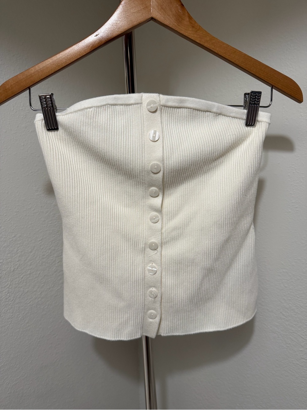 Abercrombie & Fitch White Strapless Ribbed Button-Front Tube Top